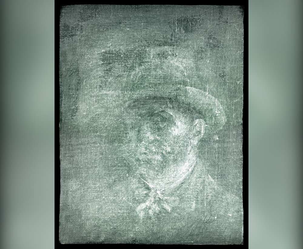 X- ray image of Vincent Van Gogh's self-portrait hidden beneath glue and cardboard is pictured, in Edinburgh, Scotland, Britain, June 21, 2022. Neil Hanna/Handout via REUTERS
