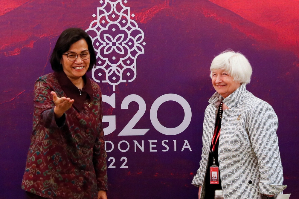 Indonesia's Finance Minister Sri Mulyani Indrawati and U.S. Treasury Secretary Janet Yellen hold a bilateral talks during the G20 Finance Ministers and Central Bank Governors Meeting in Nusa Dua, Bali, Indonesia, July 15, 2022. (Made Nagi/REUTERS)