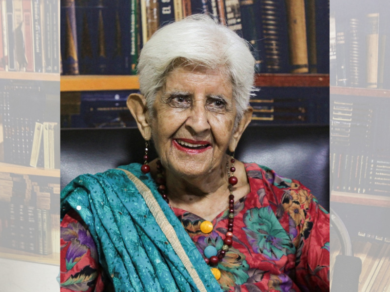 Reena Varma, 92-year-old Indian citizen born in Pakistan, who after 75 years came to visit her ancestral home and school, speaks during an interview with Reuters, in Lahore, Pakistan, on July 16, 2022. (REUTERS/Mohsin Raza)