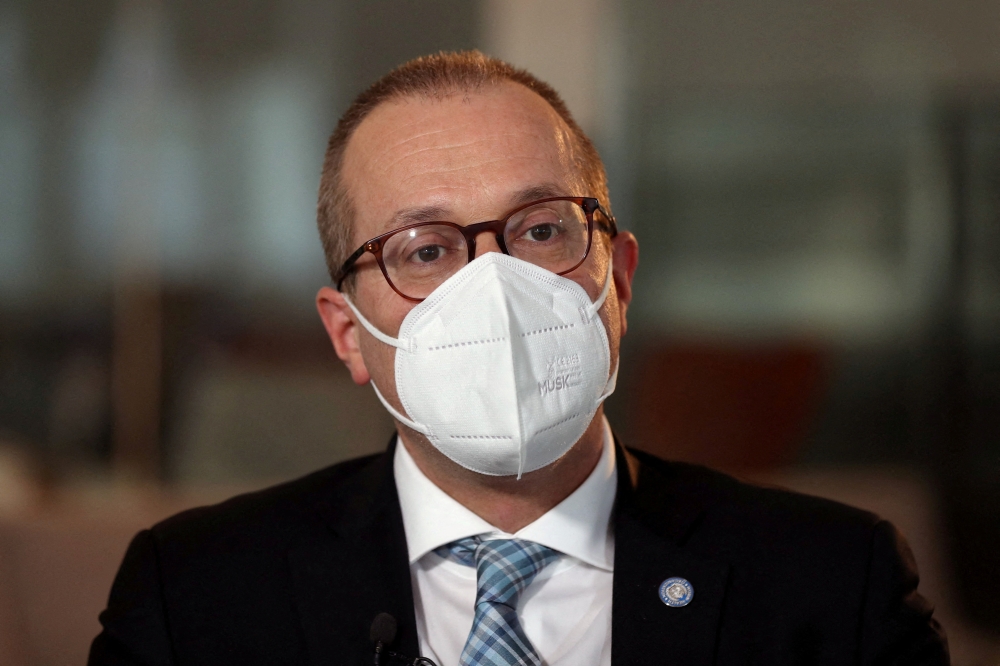 World Health Organization's Regional Director for Europe Hans Kluge gives an interview for Reuters in Brussels, Belgium, December 22, 2021. REUTERS/Johanna Geron/File Photo