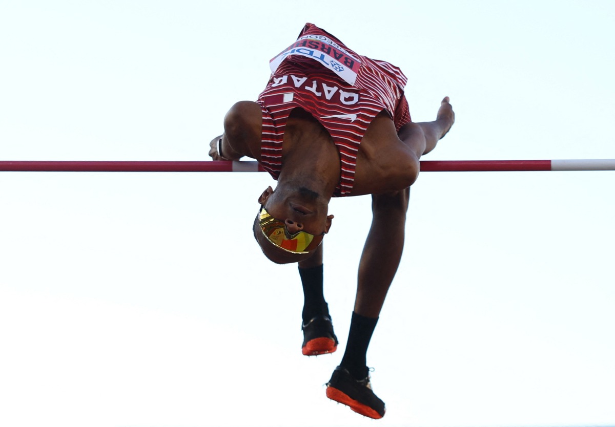 Barshim in action during the men’s high jump final at the World Athletics Championships.