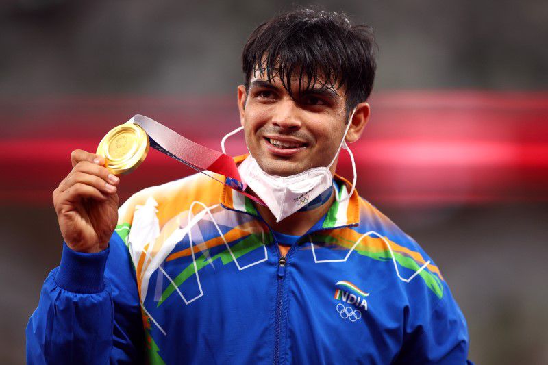 File photo: Gold medallist Neeraj Chopra of India during the medal ceremony for the men's javelin throw at the 2020 Summer Olympics, in Tokyo, Japan, on August 7, 2021. (REUTERS/Andrew Boyers)