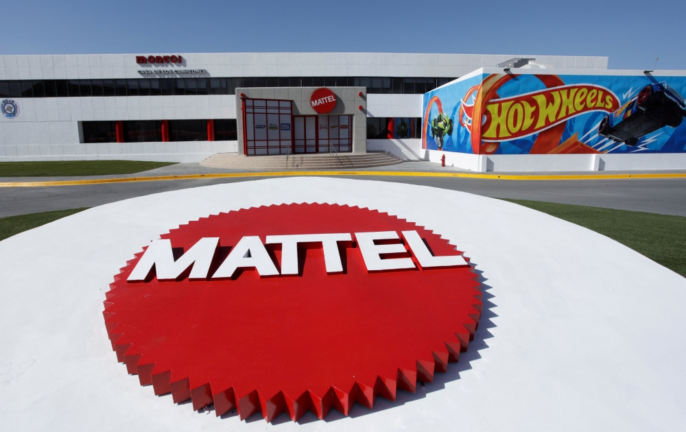 The Mattel company logo is pictured at the entrance of the Montoi plant in the municipality of Escobedo, Mexico, on March 15, 2022. (REUTERS/Daniel Becerril)