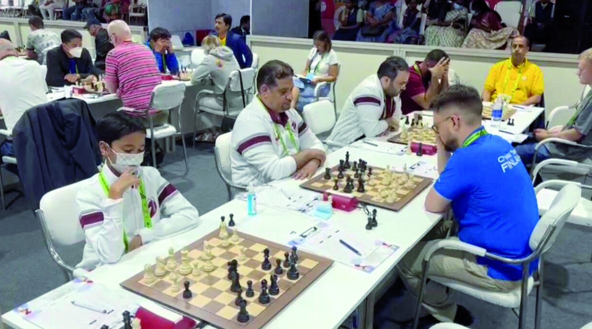 Qatar's international master Hussein Aziz, FIDE master Ghanim Al Sulaiti, Youssef Mohamed Al Mutawa and junior player Rayyan Erfan during the fourth round. 