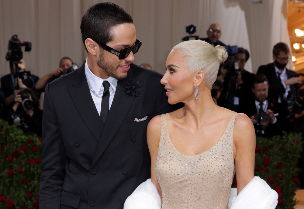 Kim Kardashian and Pete Davidson arrive at the In America: An Anthology of Fashion-themed Met Gala at the Metropolitan Museum of Art in New York City, New York, U.S., May 2, 2022. Reuters/Andrew Kelly/File Photo
 