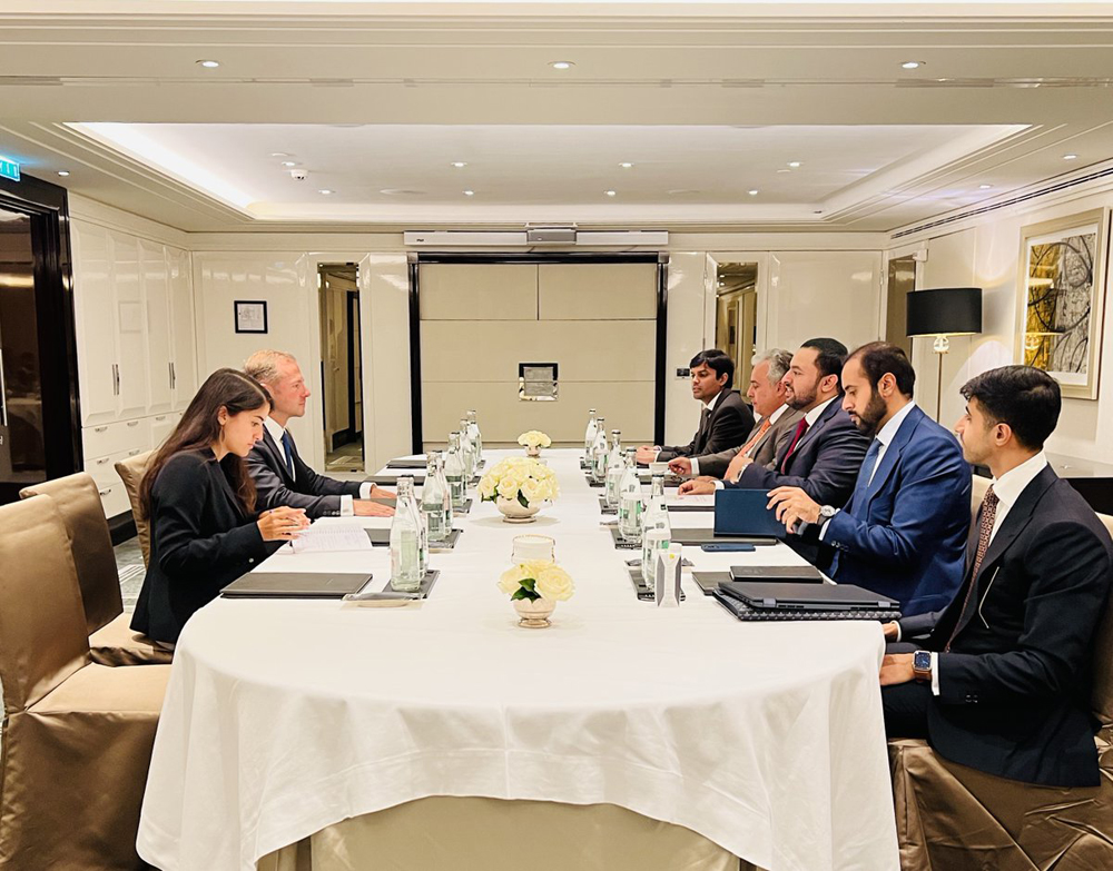 Assistant Foreign Minister for Regional Affairs H E Dr. Mohammed bin Abdulaziz bin Saleh Al Khulaifi during a meeting with Special Envoy of the French President to Libya H E Paul Soler in Paris. 