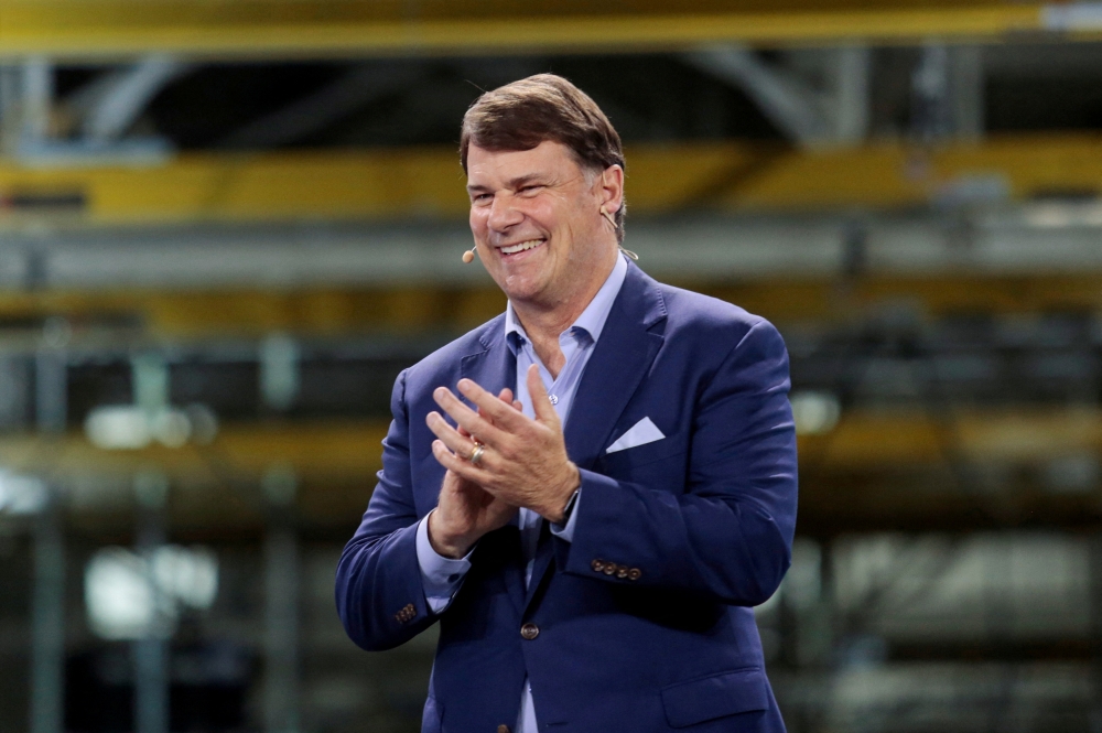 Ford CEO Jim Farley during the official launch of the all-new Ford F-150 Lightning electric pickup truck at the Ford Rouge Electric Vehicle Center in Dearborn, Michigan, US, on April 26, 2022. (REUTERS/Rebecca Cook)