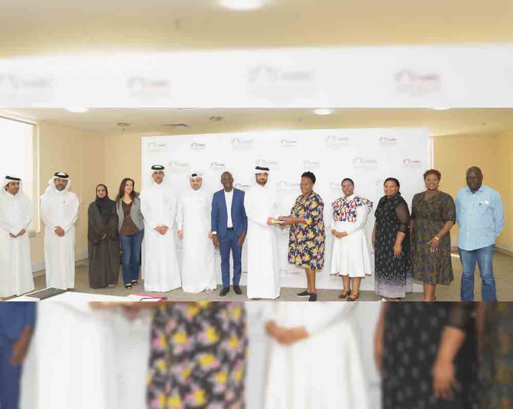 Secretary-General of the National Human Rights Committee Sultan bin Hassan Al Jamali and other officials with the South African delegation at NHRC’s headquarters, yesterday.