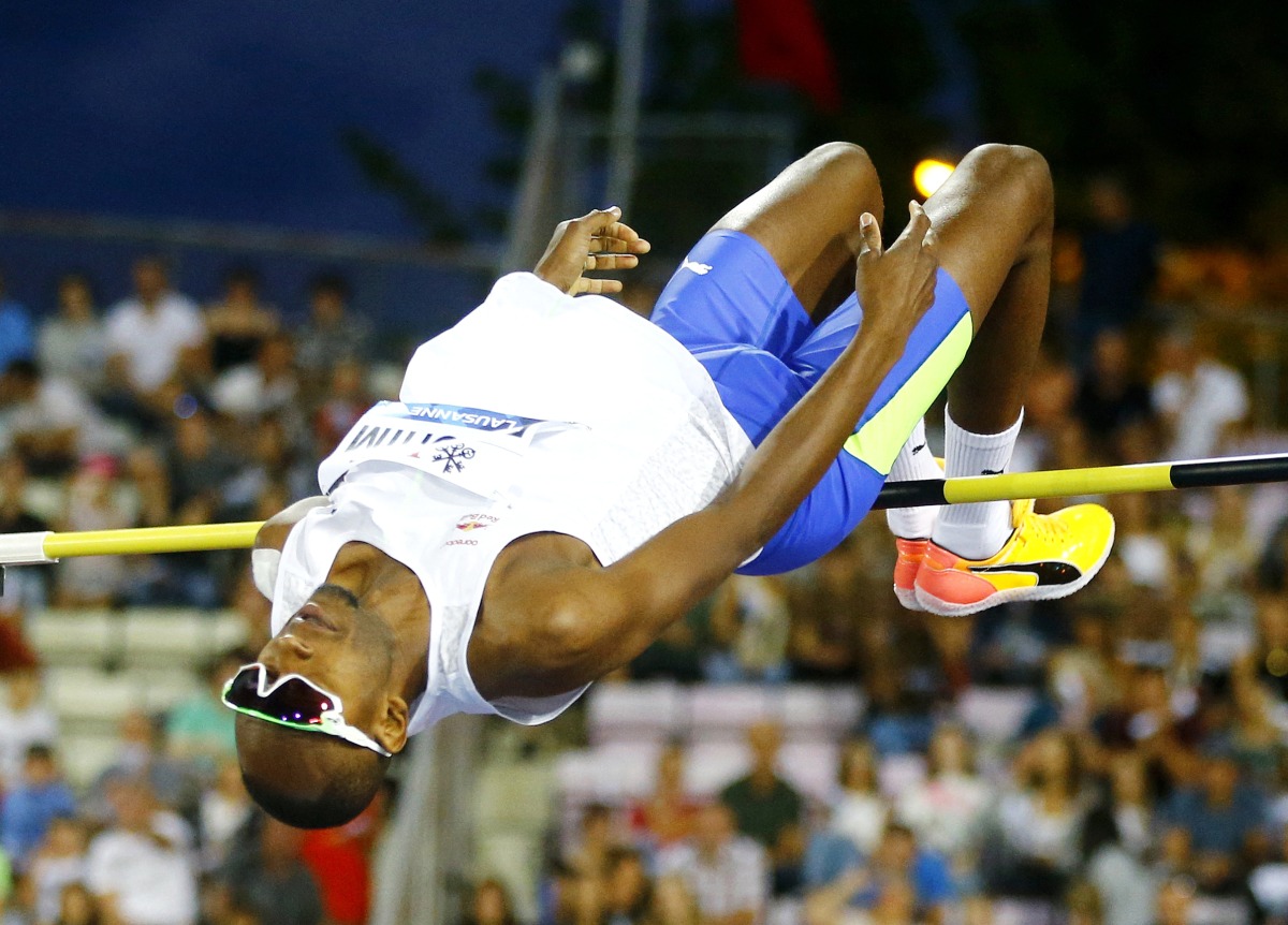 Qatar’s Mutaz Essa Barshim in action yesterday. 