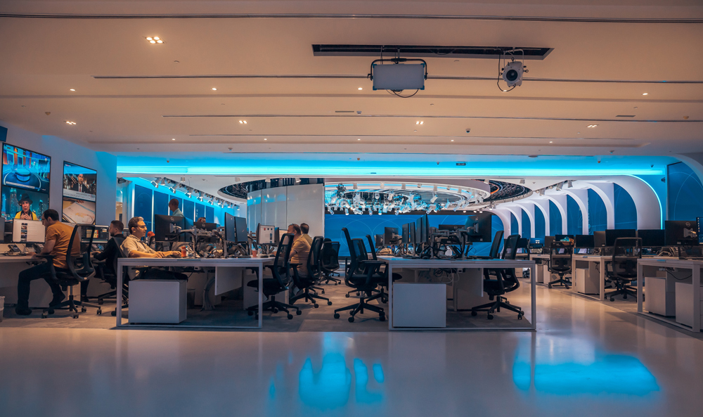Alaraby TV studios and newsroom in Lusail, Qatar.