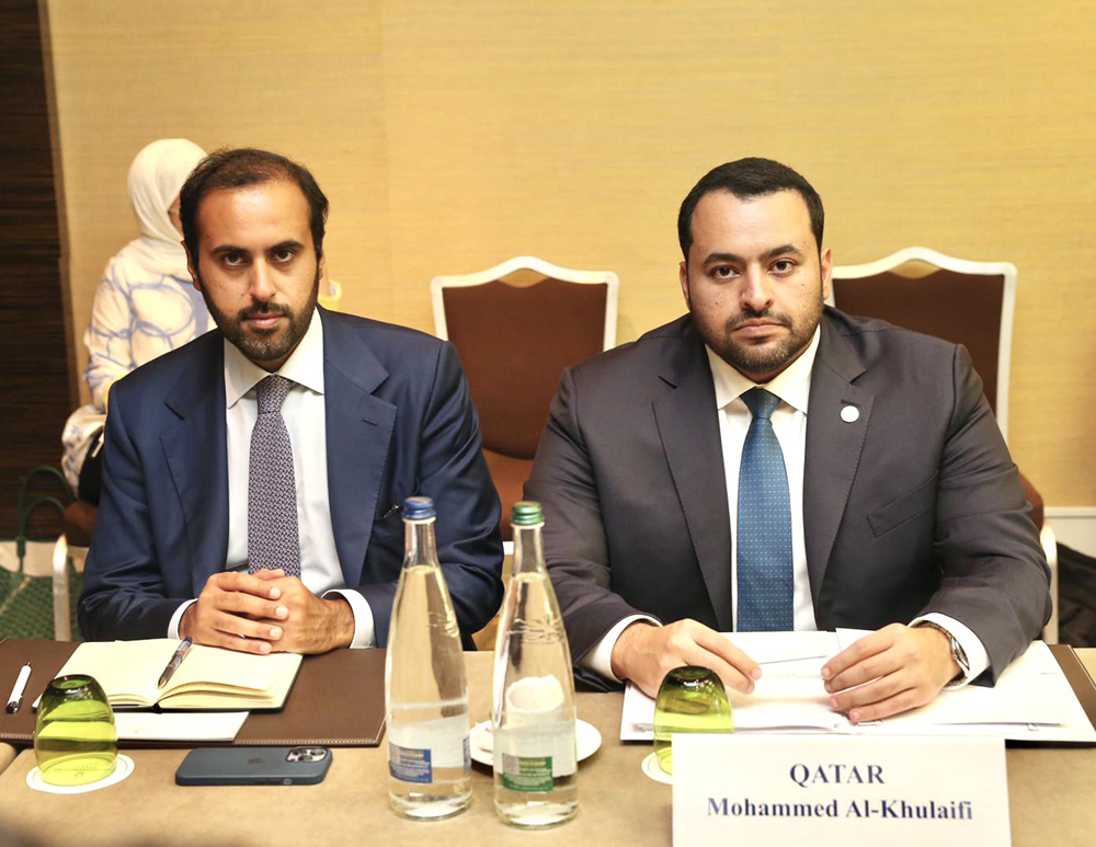Assistant Foreign Minister for Regional Affairs H E Dr. Mohammed bin Abdulaziz bin Saleh Al Khulaifi (right) attending the meeting in Geneva.