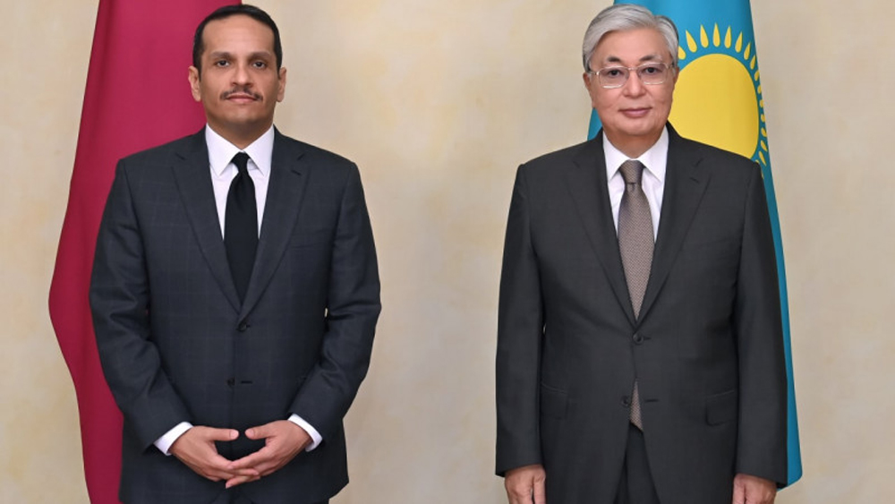 President of the Republic of Kazakhstan H E Kassym-Jomart Tokayev meeting with Deputy Prime Minister and Minister of Foreign Affairs H E Sheikh Mohammed bin Abdulrahman Al Thani.
