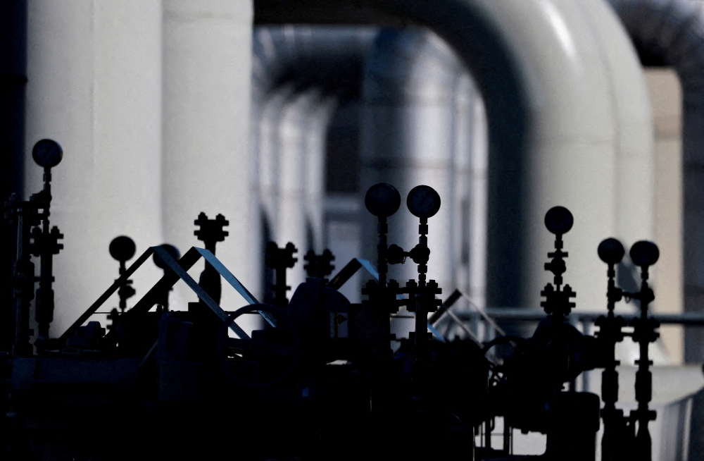 Pipes at the landfall facilities of the 'Nord Stream 1' gas pipeline are pictured in Lubmin, Germany, on March 8, 2022. REUTERS/Hannibal Hanschke/File Photo