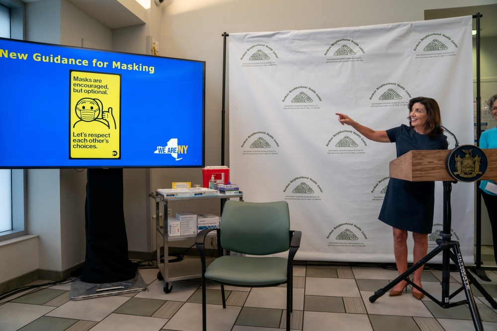 New York Governor Kathy Hochul during a press conference to provide an update on the coronavirus disease in New York, US, September 7, 2022. (REUTERS/David 'Dee' Delgado)