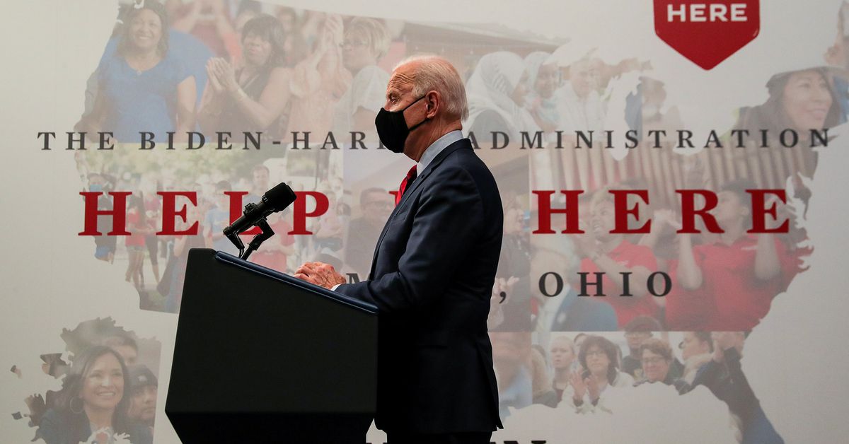 U.S. President Joe Biden speaks during a a 'Help is Here' tour event to tout the 1.9 trillion American Rescue Plan Act law on the 11th anniversary of the Patient Protection and Affordable Care Act (Obamacare) legislation being signed into law, as he visits the James Cancer Hospital and Solove Research Institute in Columbus, Ohio, US, on March 23, 2021. File Photo / Reuters
