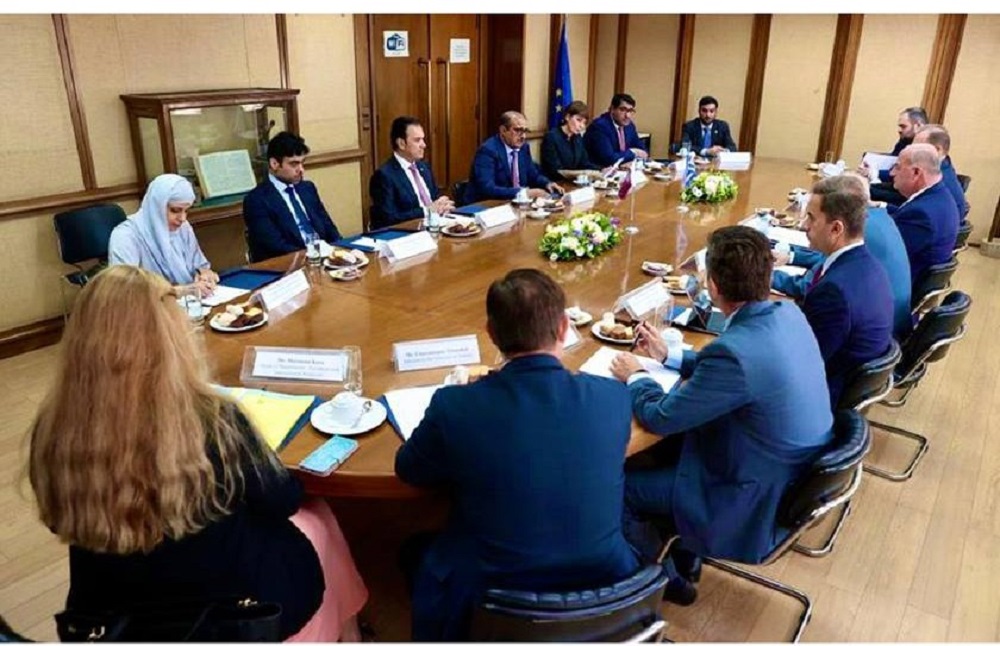 Qatar's Minister of Justice H E Masoud bin Mohammed Al Ameri and Minister of Justice of the Hellenic Republic H E Kostas Tsiaras at the meeting.