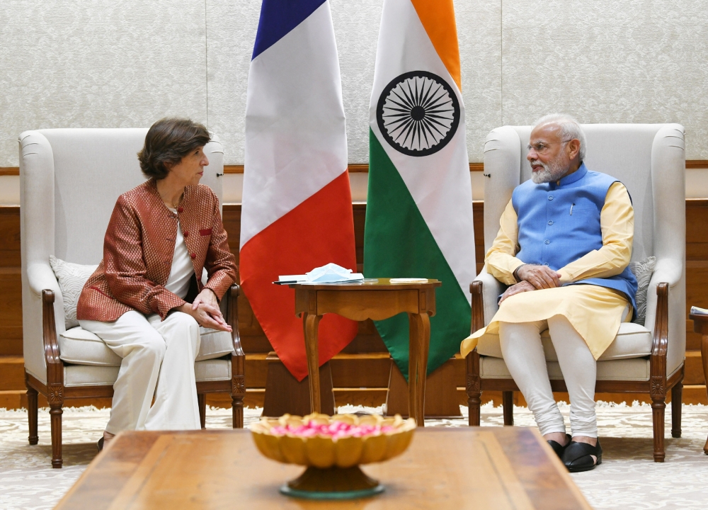 India's Prime Minister Narendra Modi meets with French Foreign Minister Catherine Colonna in New Delhi, India, September 14, 2022. India's Press Information Bureau/Handout via Reuters