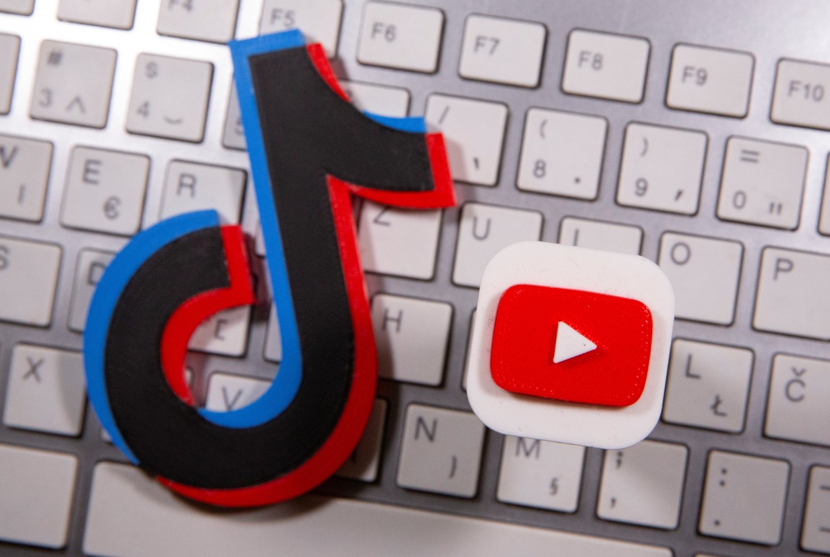 A 3D printed YouTube and TikTok logo are seen placed on keyboard in this illustration taken on September 15, 2020.  File Photo / Reuters
