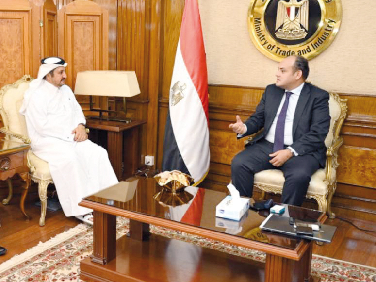 Egyptian Minister of Trade and Industry H E Dr Ahmed Samir and Qatar Chamber Chairman Sheikh Khalifa bin Jassim Al Thani during the meeting on the sidelines of the Arab Labour Conference, in Cairo, recently.  
