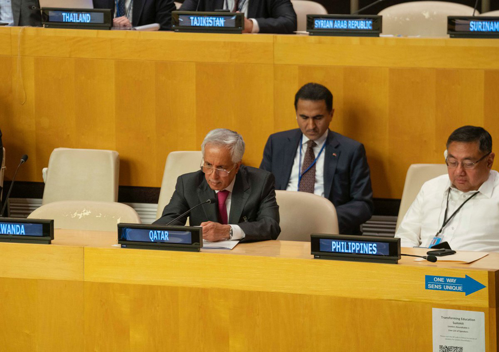 Minister of State for Foreign Affairs H E Sultan bin Saad Al Muraikhi (first left) during the 46th annual meeting of Foreign Ministers of the member states of the Group of 77 and China, in New York.
