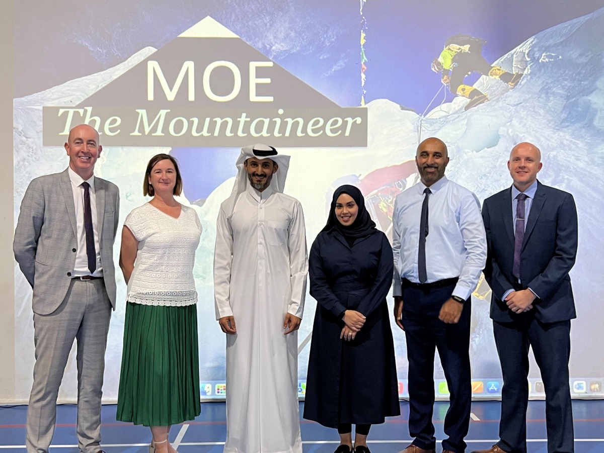 Pictured from left to right: Kevin Ferry, Head of Secondary at NAISAK. Liz Lamb Principal at NAISAK; Sheikh Mohammed Bin Abdulla Al-Thani. Sharifa Rahman, Secondary Islamic Education Teacher at NAISAK; Sarfraz Akram, Deputy Head of Secondary at NAISAK. Jamie Hughes, Head of Primary at NAISAK.