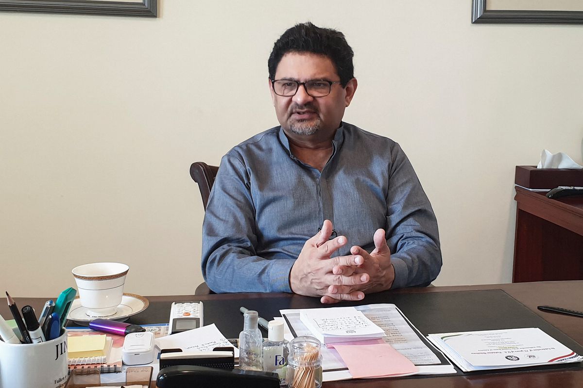 Miftah Ismail, Pakistan's Federal Minister for Finance and Revenue, speaks during an interview with Reuters in Islamabad, Pakistan, on September 18, 2022. (REUTERS/Salahuddin)