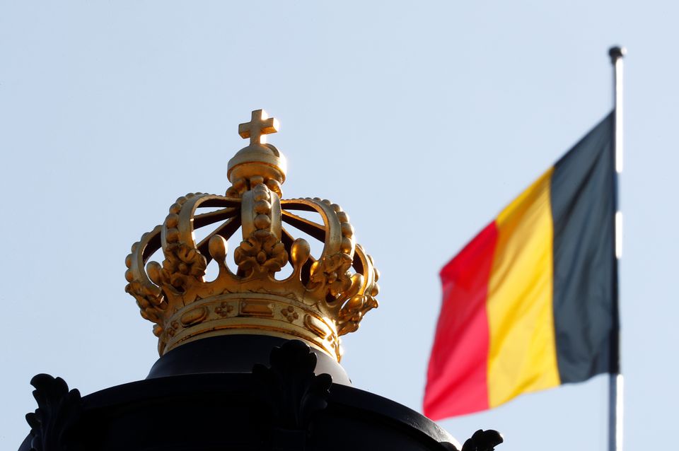 The Belgian flag is seen outside Brussels Royal Palace during negotiations to form a government, in Brussels on September 21, 2020.  File Photo / Reuters
