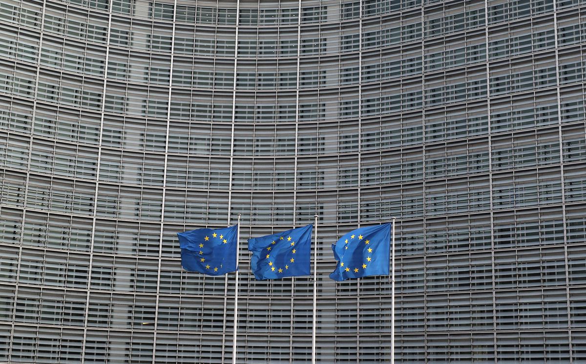 File Photo: European Union flags fly outside the European Commission headquarters in Brussels, Belgium, April 10, 2019. (REUTERS/Yves Herman)

