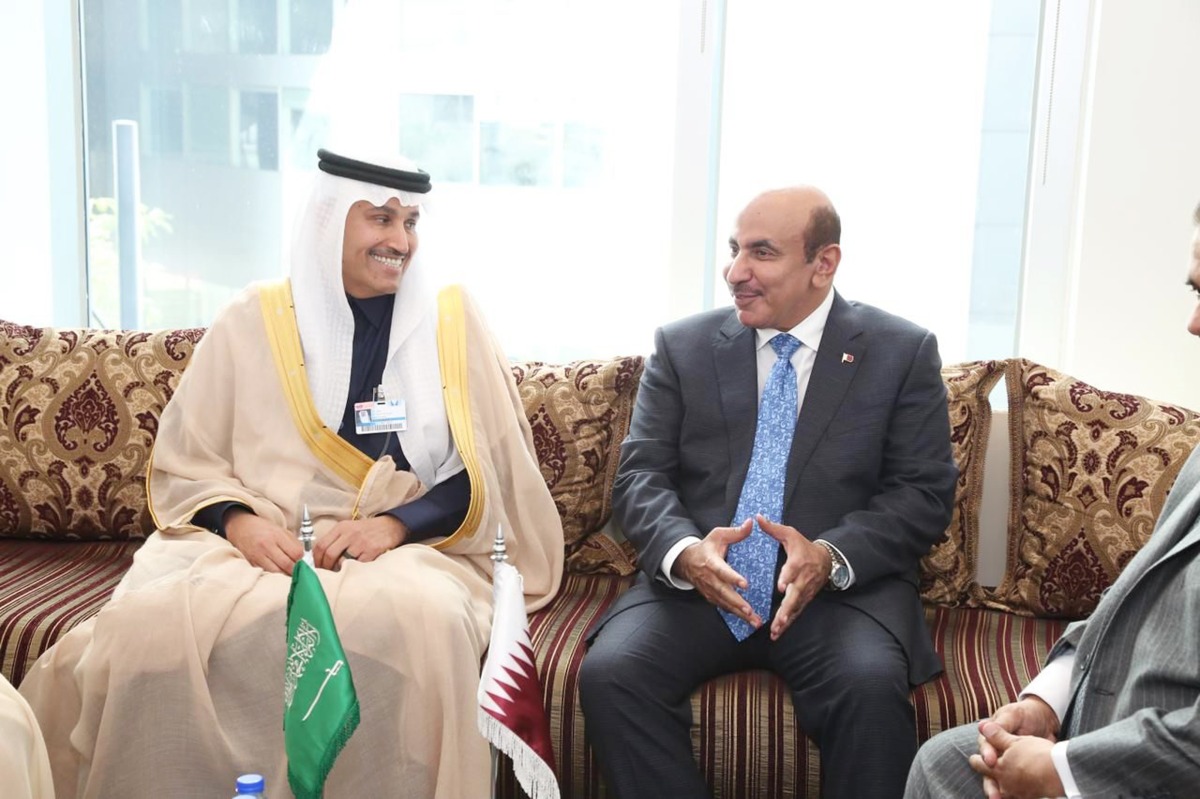 Minister of Transport H E Jassim Saif Ahmed Al Sulaiti meeting with Minister of Transport and Logistic Services of the brotherly Kingdom of Saudi Arabia H E Eng. Saleh bin Nasser Al Jasser.