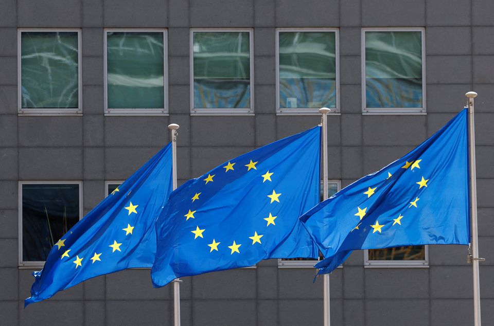 European Union flags flutter outside the EU Commission headquarters in Brussels, Belgium, on June 17, 2022. File Photo / Reuters
