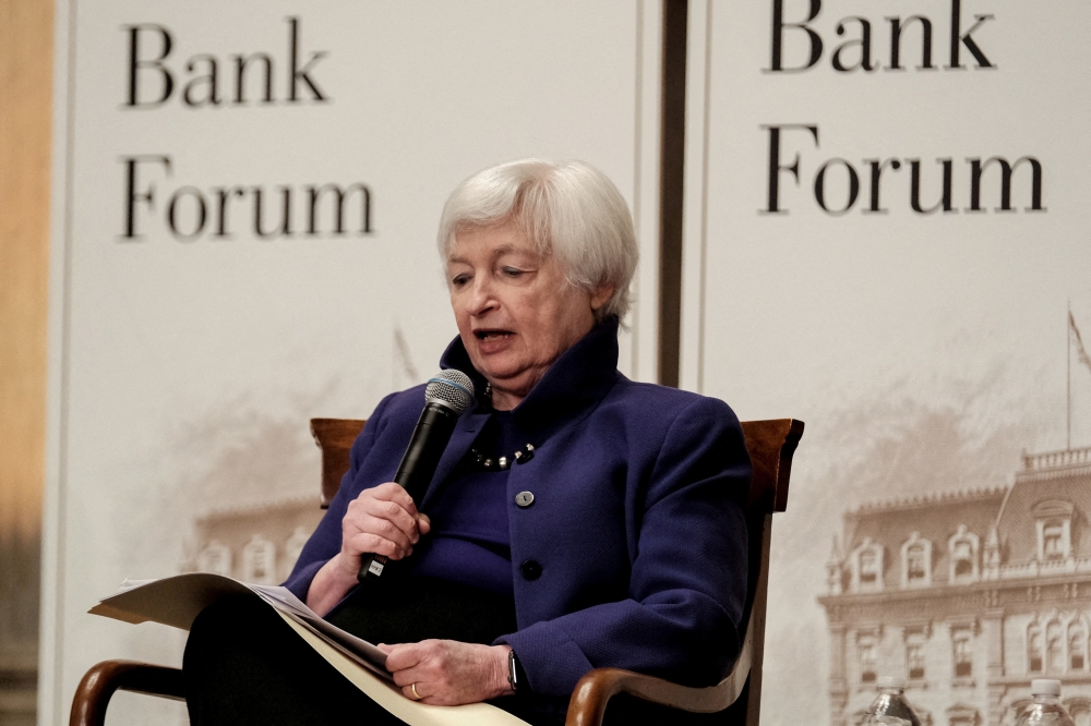 US Treasury Secretary Janet Yellen participates in a discussion at the annual Freedman's Bank Forum at the Treasury Department in Washington, US, October 4, 2022. (REUTERS/Michael A. McCoy)