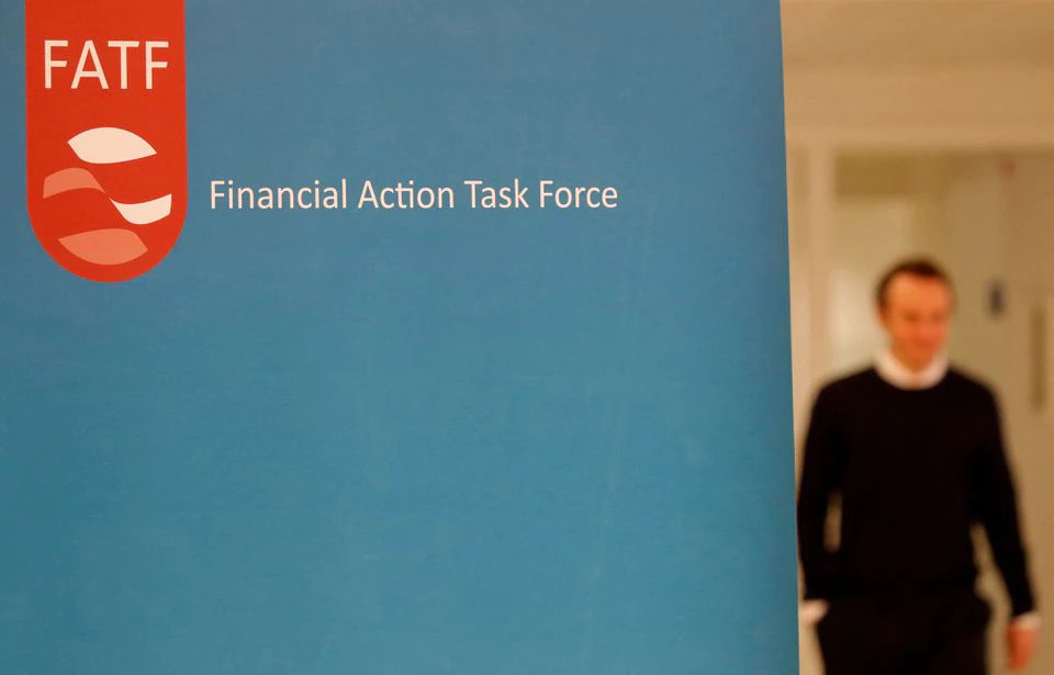 The logo of the FATF (the Financial Action Task Force) is seen during a news conference after a plenary session at the OECD Headquarters in Paris on October 18, 2019.  File Photo/ Reuters
