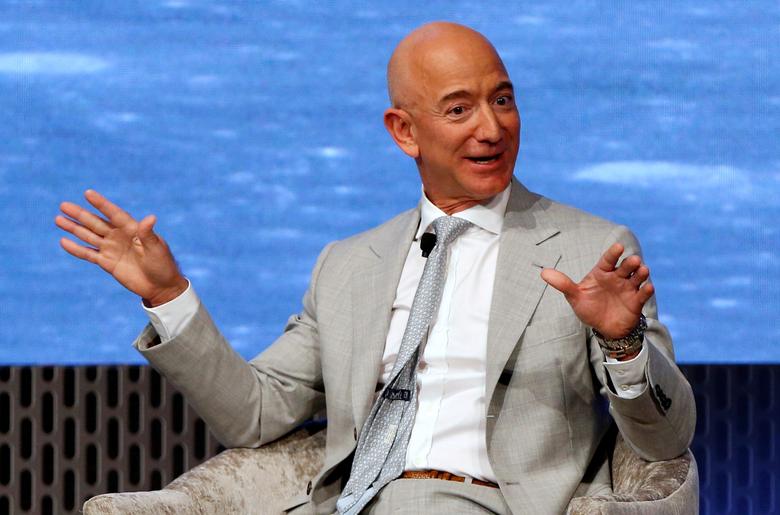 Jeff Bezos, founder of Amazon and Blue Origin, speaks at the John F. Kennedy Library in Boston, Massachusetts, US, on June 19, 2019. File Photo / Reuters
