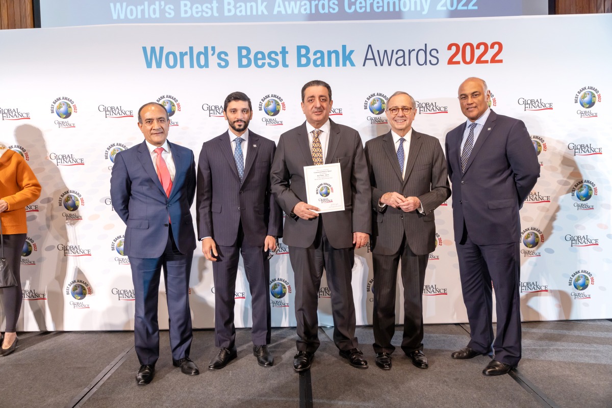 Commercial Bank officials receive the ‘Best Bank in Qatar’ award, during the Global Finance Awards ceremony, in Washington, DC, on Saturday. 