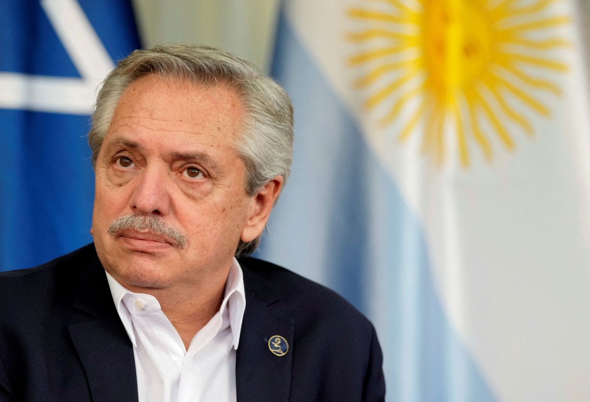 Argentina's President Alberto Fernandez during the G7 summit at Castle Elmau in Kruen, near Garmisch-Partenkirchen, Germany, June 27, 2022. (Markus Schreiber/Pool via REUTERS)