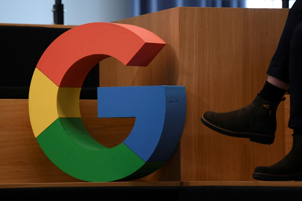 A Google sign is pictured during the company's presentation of a detailed investment plan for Germany outside the Google office in Berlin, Germany, on August 31, 2021.  File Photo / Reuters
