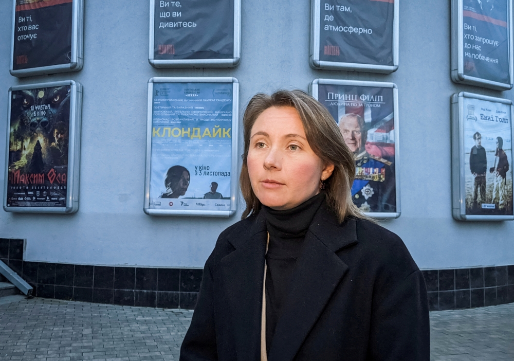 A director and producer of Ukrainian film Klondike speaks with Reuters before the premiere in Kiev, Ukraine, on October 24, 2022. REUTERS/Felix Hoske