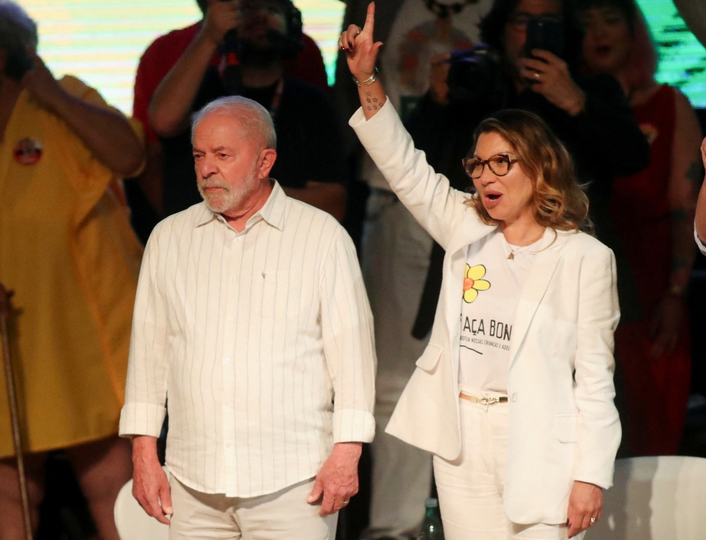 Former Brazilian President and current presidential candidate Luiz Inacio Lula da Silva and his wife Rosangela Lula da Silva also know as Janja, attend the event 