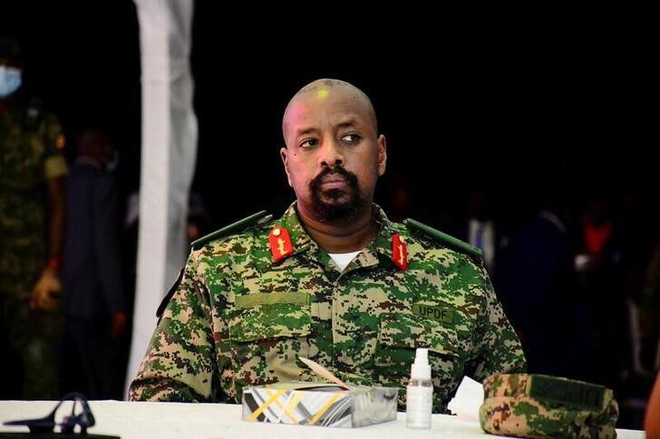 File Photo: Lt. General Muhoozi Kainerugaba, the son of Uganda's President Yoweri Museveni, who leads the Ugandan army's land forces, looks on during his birthday party in Entebbe, Uganda, May 7, 2022. (REUTERS/Abubaker Lubowa)