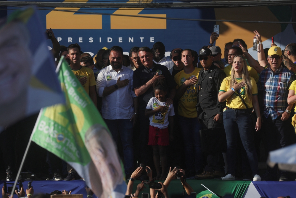Brazil's President and candidate for re-election Jair Bolsonaro attends a campaign rally in Rio de Janeiro, Brazil, on October 27, 2022. REUTERS/Ricardo Moraes