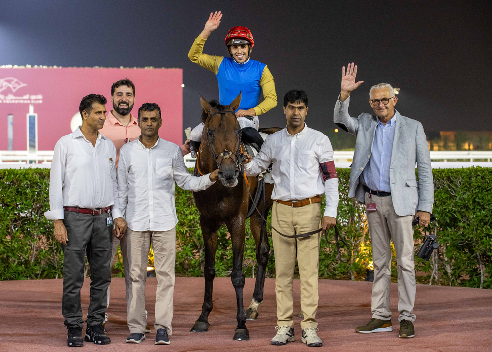The connection of Jabalah celebrate after winning Umm Bab Cup yesterday. PIC: Juhaim/QREC