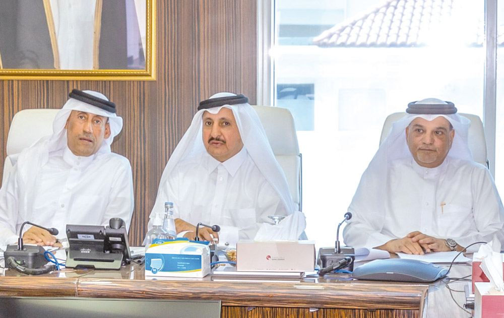 Qatar Chamber Chairman and Second Vice President of the GCC Federation of Chambers Sheikh Khalifa bin Jassim Al Thani with other officials during the conference.