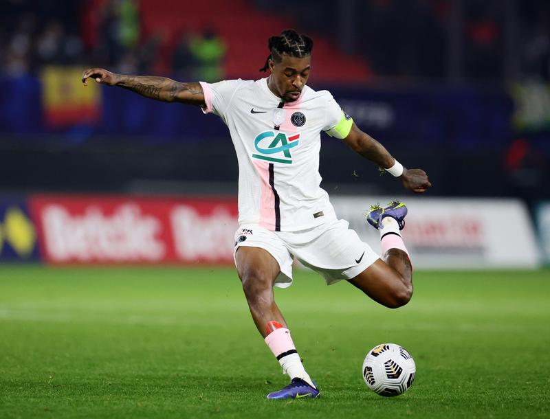Paris St Germain's Presnel Kimpembe in action during the Coupe de la France match against SC Feignies at Stade du Hainaut, Valenciennes, France, on December 19, 2021.  File Photo / Reuters
