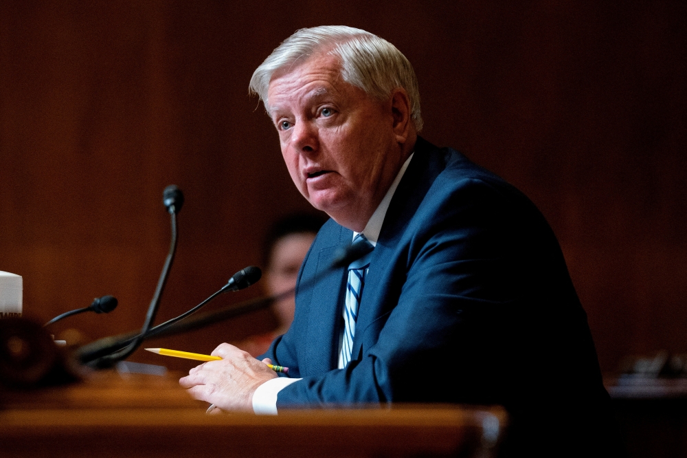 US Senator Lindsey Graham asks questions to Attorney General Merrick Garland during a Senate Appropriations Subcommittee on Commerce, Justice, Science, and Related Agencies hearing to discuss the fiscal year 2023 budget of the Department of Justice at the Capitol in Washington, DC, US, on April 26, 2022.  File Photo / Reuters