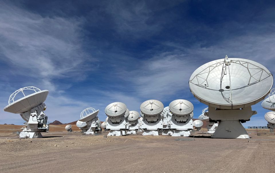 Parabolic antennas of the ALMA (Atacama Large Millimeter/submillimeter Array) observatory are seen at the El Llano de Chajnantor in the Atacama desert, Chile, on May 18, 2022. File Photo / Reuters
