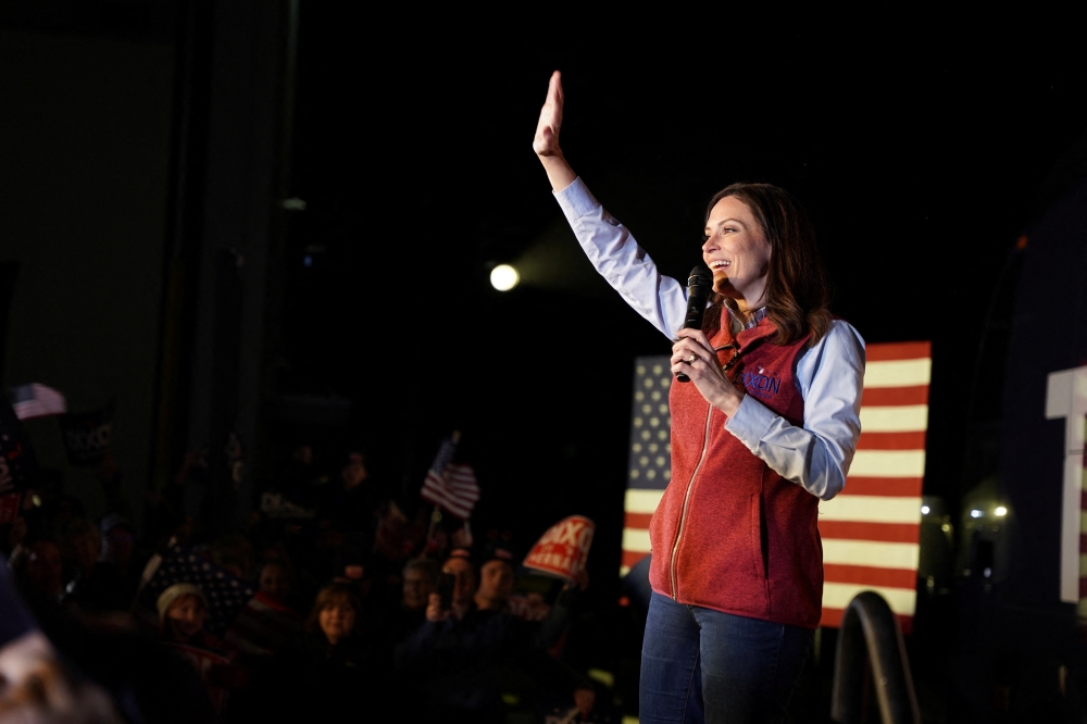 Republican candidate for Michigan Governor Tudor Dixon speaks at a campaign rally, on the eve of the midterm elections in Grand Rapids, Michigan, U.S., November 7, 2022. Reuters/Dieu-Nalio Chery