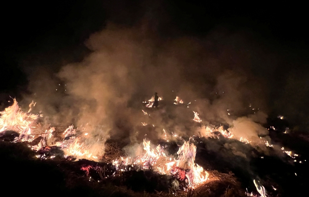 A farmer burns crop stubble in a rice field at a village in Fatehgarh Sahib district in the northern state of Punjab, India, November 4, 2022. Reuters/Sunil Kataria