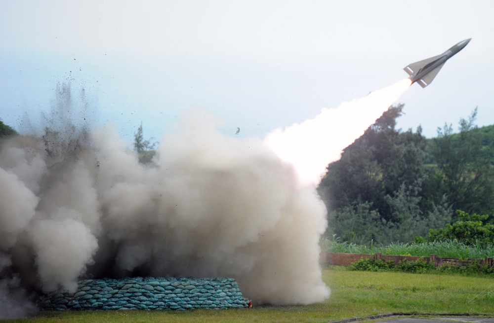 In this file photo taken on July 09, 2012 a Hawk ground-to-air missile is launched during a live-fire military missile drill at a military base in Chiupeng, in Taiwan's southern Pingtung county. - The United States will provide air defense systems and surface-to-air missiles to Ukraine as part of a new $400 million security assistance package, the Pentagon announced on November 10, 2022. (Photo by Sam YEH / AFP)