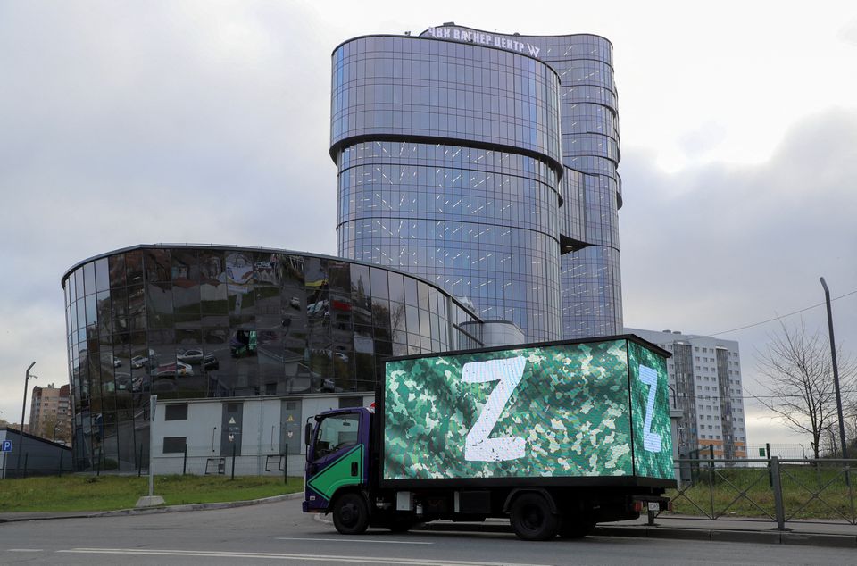 A truck displaying the symbols 