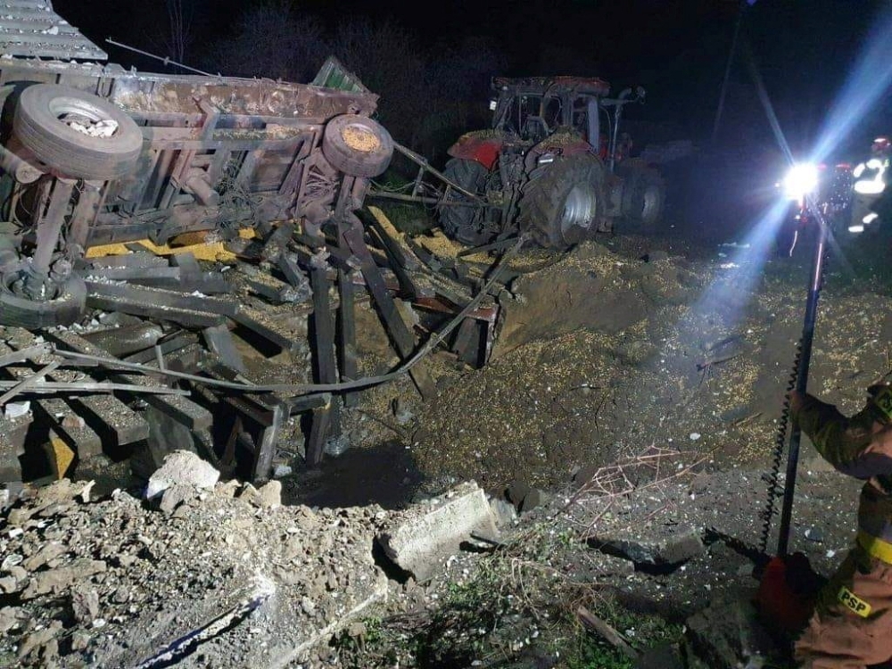 A view shows damages after an explosion in Przewodow, a village in eastern Poland near the border with Ukraine, in this image obtained from social media by Reuters released on November 15, 2022 